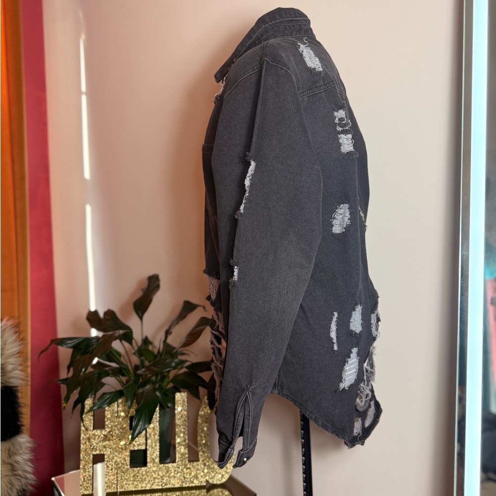 Distressed Black Denim Jacket - Picture 4 of 4